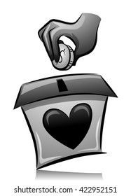 Illustration of a Man Dropping a Coin in a Donation Box