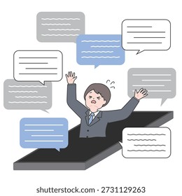 Ilustración de un hombre ahogándose en mucha información