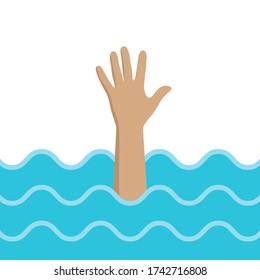 illustration of a man drowning and raising his hand for help