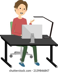 Es una ilustración de un hombre durante un trabajo remoto.