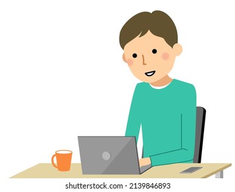 Es una ilustración de un hombre durante un trabajo remoto.