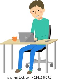 Es una ilustración de un hombre durante un trabajo remoto.