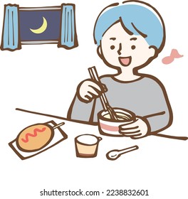 Ilustración de un hombre comiendo su cena