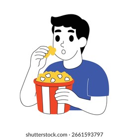 Ilustración de un hombre comiendo palomitas de maíz