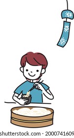 Illustration of a man eating summer somen