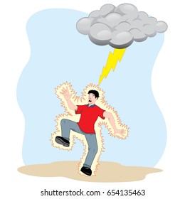 Illustration, man electrocuted by a natural ray. Ideal for catalogs, safety and educational information