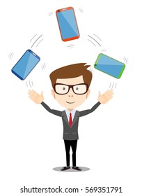 Illustration of a man with an electronic gadget on a white background