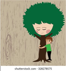 Illustration of a Man Embracing a Tree