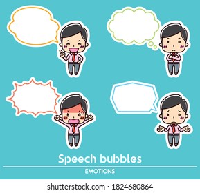 illustration of man emotion and speech bubble set.