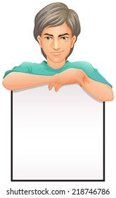 Illustration of a man with an empty signboard on a white background 