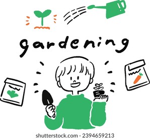 Illustration of a man enjoying gardening with the heading “gardening”

