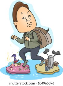 Illustration of a Man Escaping Reality