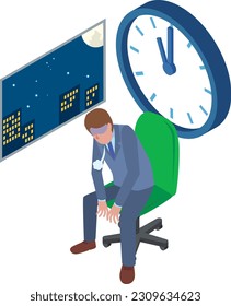 Ilustración de un hombre exhausto por el trabajo de horas extraordinarias