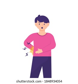 illustration of man experiencing back or lumbago, rheumatism, spinal pain, fractures, gout. people who are experiencing problems and are sick. flat style. design elements