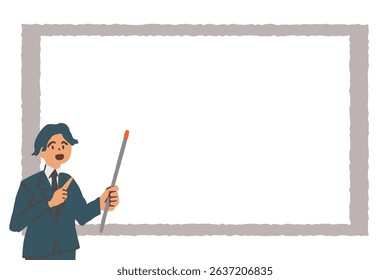 Illustration of a man explaining in front of a whiteboard using an instruction stick