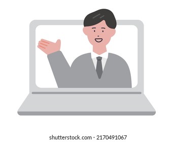 Ilustración de un hombre explicando en línea