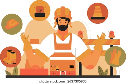 Illustration of a Man Explaining Personal Protective Equipment
