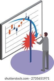 Illustration of a man with a falling chart