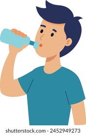 an illustration man feel thirsty drinking water from a bottle