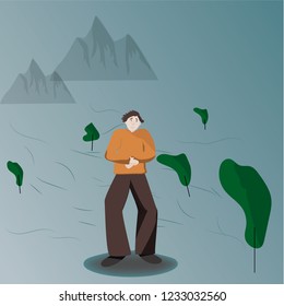 Illustration of a man feeling cold and lonely, emotion can a cancer patient or a dipressed individual deal in everyday life.