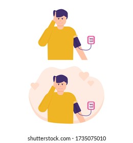 illustration of a man feeling dizzy and having a headache due to high blood pressure. sick person. flat design. can be used for elements, landing pages, UI.