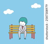 Illustration of a man feeling down on a park bench