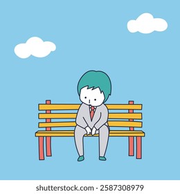 Illustration of a man feeling down on a park bench