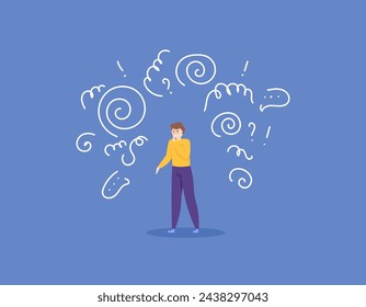 Ilustración de un hombre que siente ansiedad excesiva, ansioso, preocupado y asustado. Síntomas de trastorno de ansiedad. problemas de salud mental. trastornos mentales. ilustración concepto diseño. elementos gráficos. vector