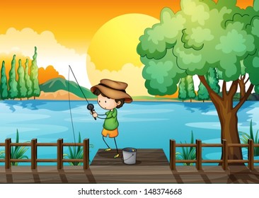 Illustration of a man fishing