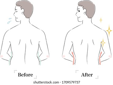 Illustration of a man with a flabby back before and after