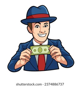 Illustration of a Man Flashing a Thumbs Up While Holding Dollar Bills