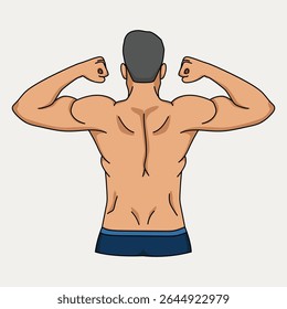 Ilustração de um homem flexionando seus músculos musculares das costas