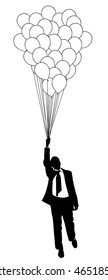 illustration of a man flying with balloons