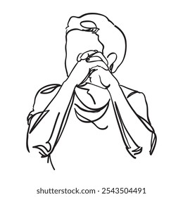 Illustration des Menschen mit gefalteter Hand vor seinem Gesichtslinie Kunst Illustration Design Konzept