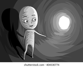 Illustration of a Man Following the Light at the End of a Tunnel