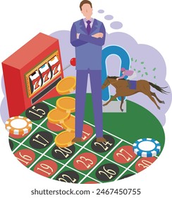 Illustration of a man with gambling addiction