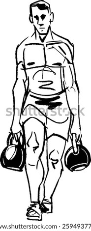 Illustration of a man getting farmer carry with dumbbells