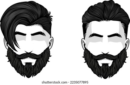 Illustration of a man getting a haircut, featuring a stylish moustache and beard.