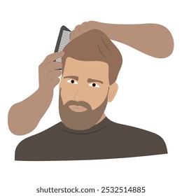 Ilustração de um homem penteando o cabelo na barbearia.