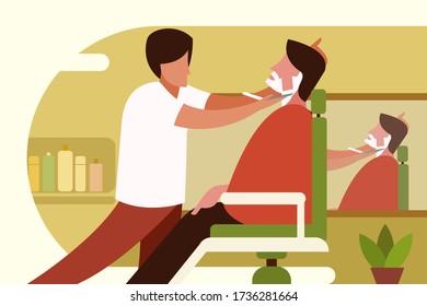Ilustración de un hombre afeitado en una peluquería