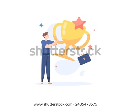 Illustration of a man getting a trophy. the best employee or worker. champion or winner. prizes, awards, incentives, bonuses. flat style illustration concept design. graphic elements. Vector