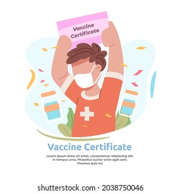 illustration of a man getting a vaccine certificate 