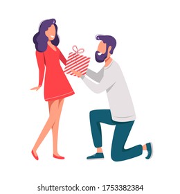 Illustration of  man Giving a Gift to a woman, Wife and husband on white background