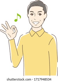 Illustration of a man giving an OK sign with a smile