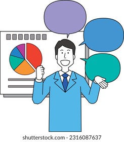 Ilustración de un hombre haciendo una presentación