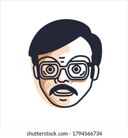 
illustration of a man with glasses. Can be used as a sticker, badge or mascot.