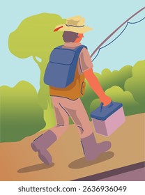 Illustration of a man going fishing