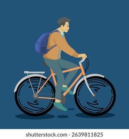 illustration of a man going to work by bicycle, Eco Transportation Concept, eco-living illustration