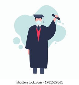 illustration of man graduations wearing mask
