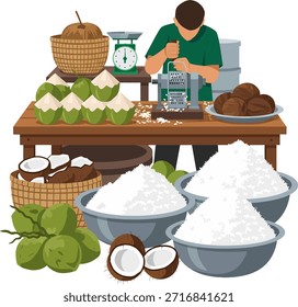 Ilustração de homem ralando coco em pó